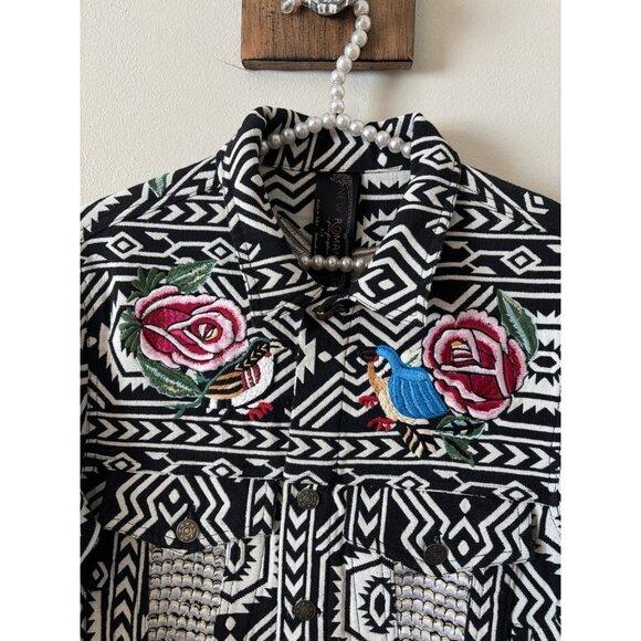 Free People New Romantics Size M Native Whisper Jacket Embroidered Bird Tribal - Picture 2 of 9